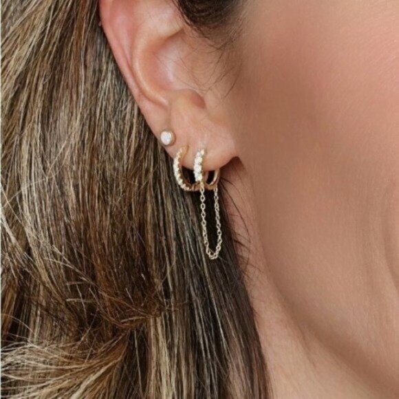 Perfect Everyday HUGGIES Gold Pave "Diamond" huggies w/cz High Quality hoops - Picture 5 of 14